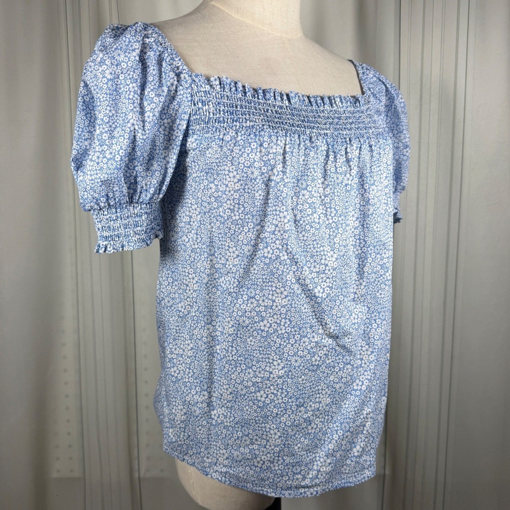 J.Crew XXS Liberty Fabric Floral Smocked Puff Sleeve Top Cotton Blue